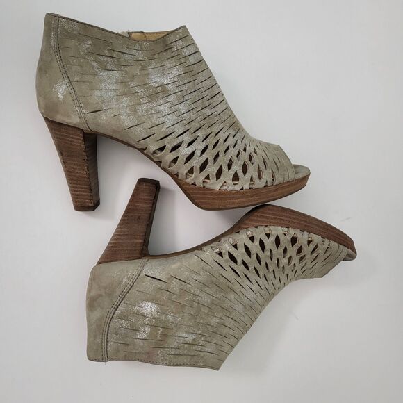 PAUL GREEN Tacey Peep Toe Bootie Womens 8.5 UK 6 Metallic Beige Leather Cut Out - Picture 7 of 11
